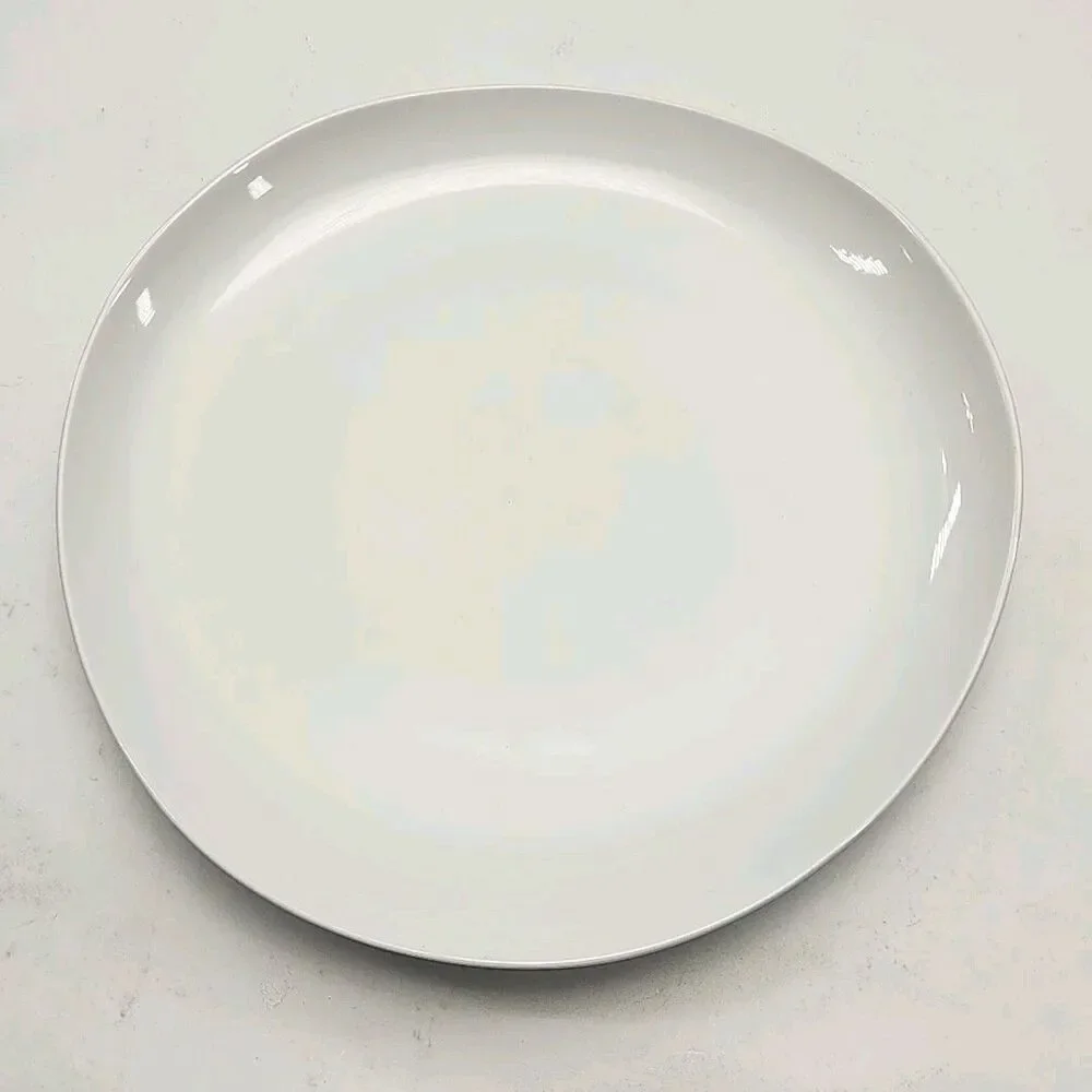 West Elm Organic Shaped White Porcelain 11-1/4” Dinner Plate Set of 4 Wave Curve